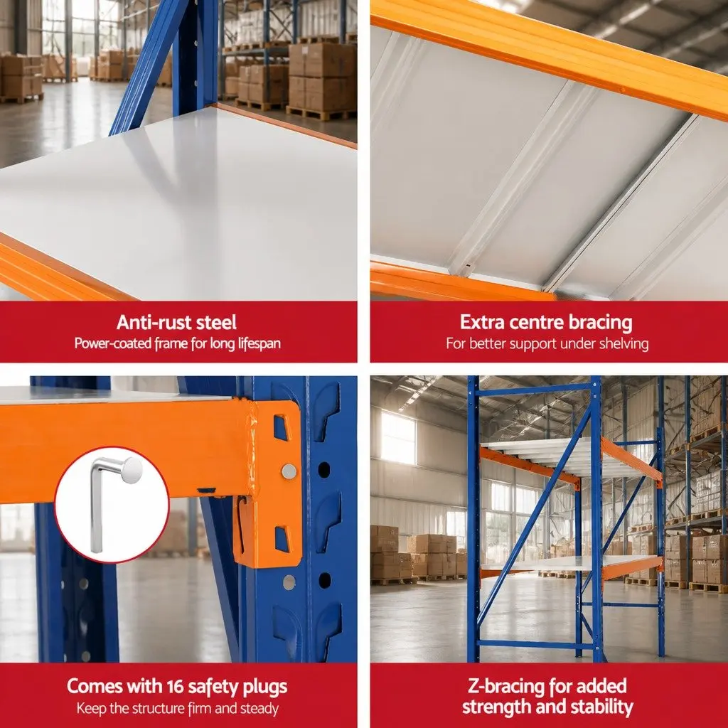 Warehouse Storage Rack Steel 4M x 2.4M Adjustable Shelf Orange Blue
