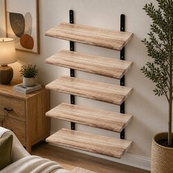 Floating Wall Shelves 5Pcs Wood Wall Mounted Storage Display Rack Bedroom