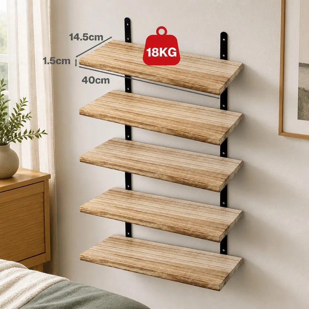 Floating Wall Shelves 5Pcs Wood Wall Mounted Storage Display Rack Bedroom