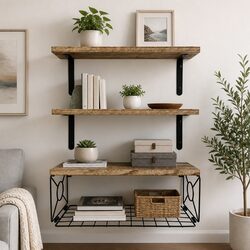 Floating Wall Shelf 3 Pcs Set DIY Wall Mount Display Shelves Storage Basket Rack