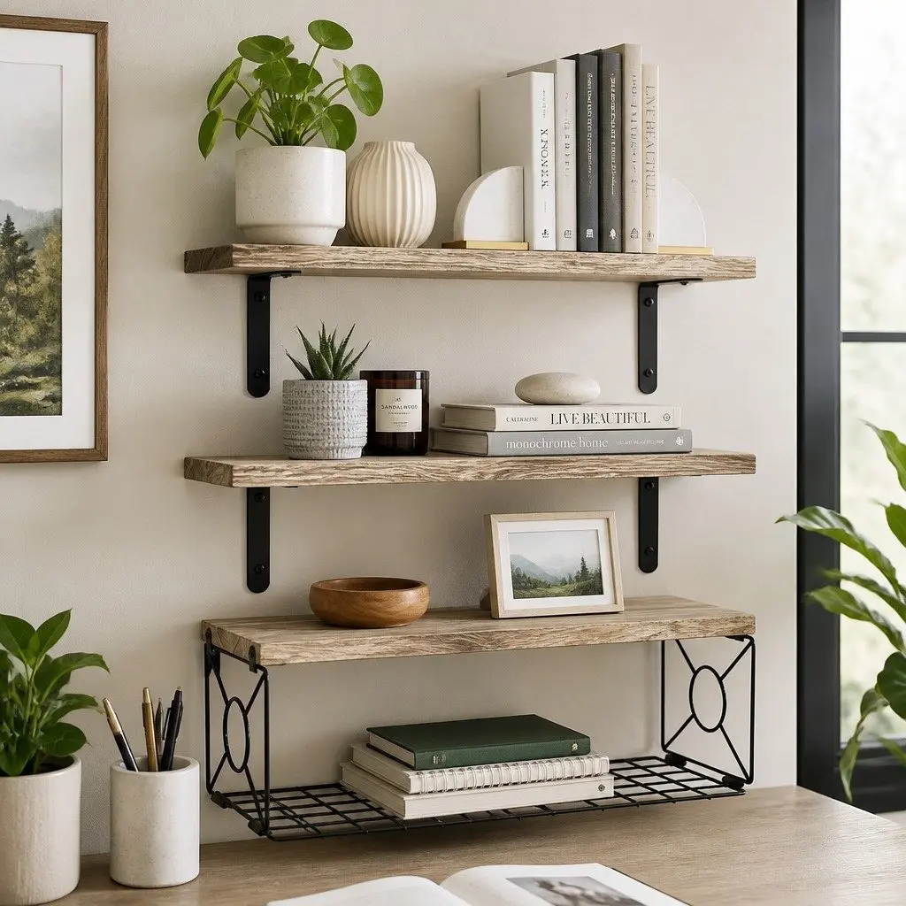 Floating Wall Shelves Set Paulownia Wood 3 Piece Brown