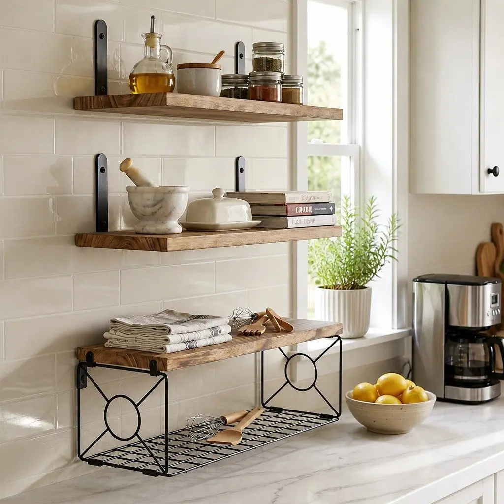 Floating Wall Shelves Set Paulownia Wood 3 Piece Brown