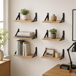Floating Wall Shelves Set of 6 Wooden Wall Mounted Display Bookshelf Storage