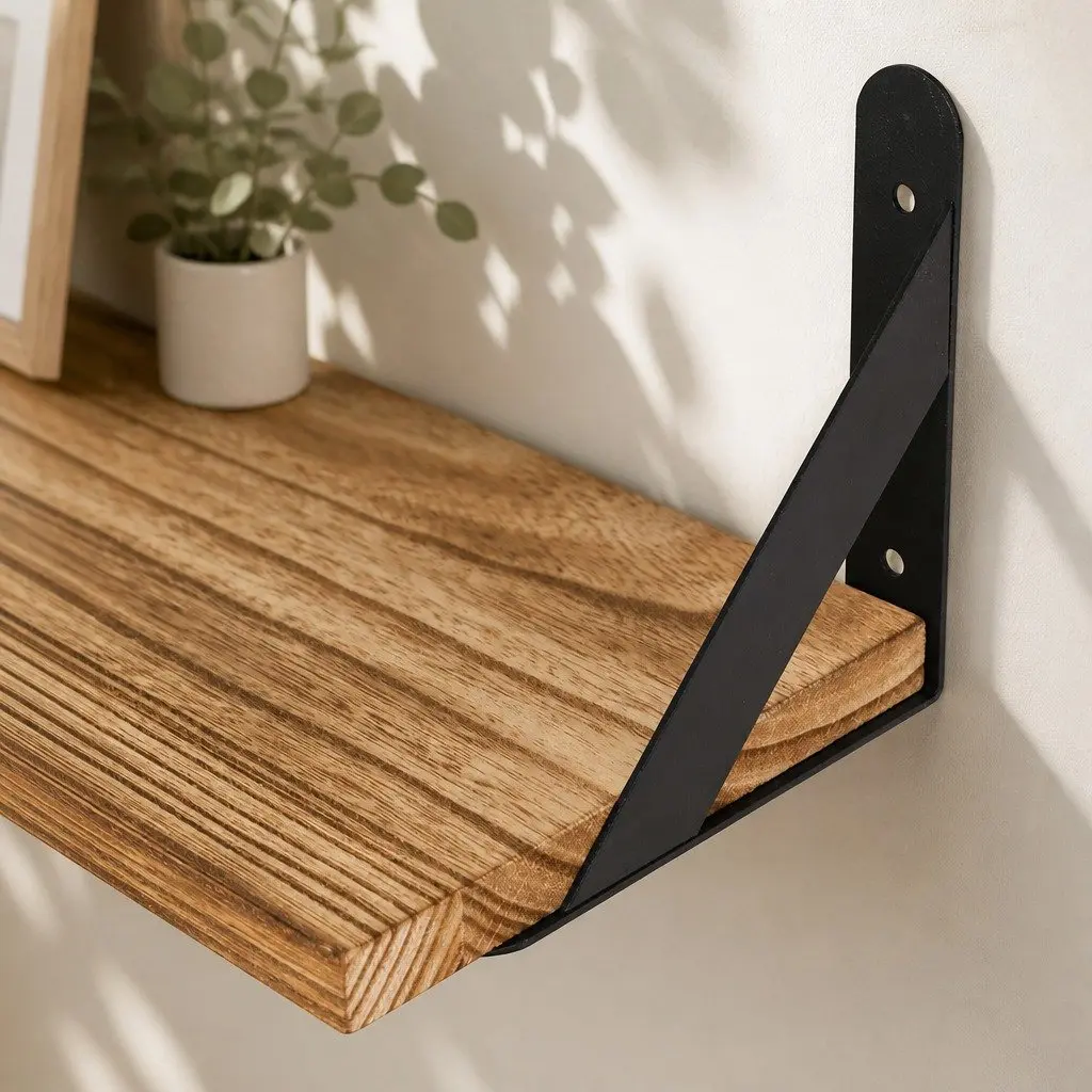 Floating Wall Shelves Paulownia Wood Set of 6 Brown