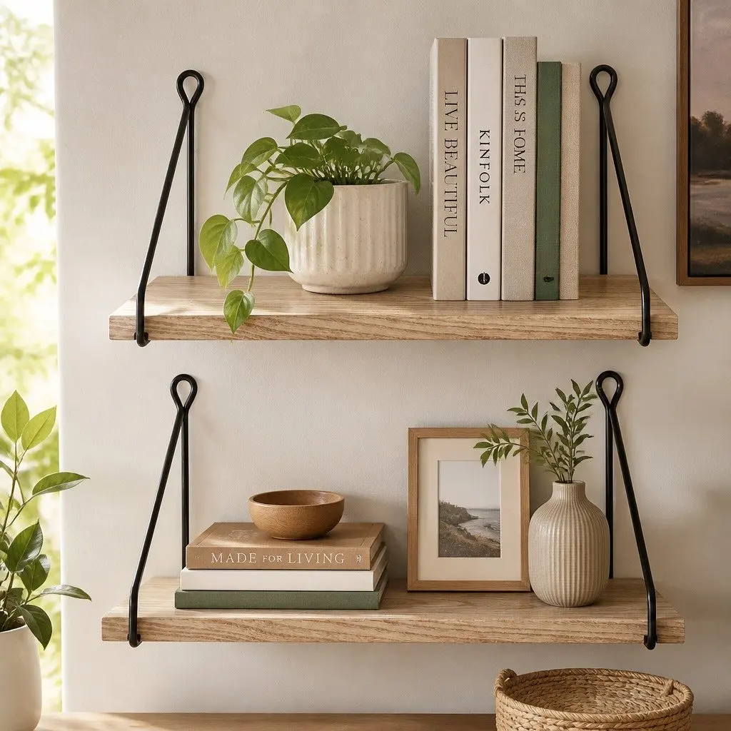 Floating Wall Mounted Shelves Paulownia Wood 40 x 14.5 x 16.5 cm Brown 2 Piece