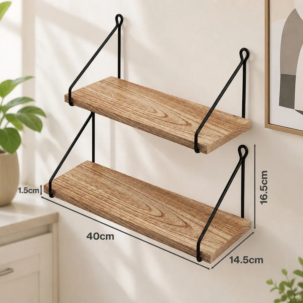 Floating Wall Mounted Shelves Paulownia Wood 40 x 14.5 x 16.5 cm Brown 2 Piece