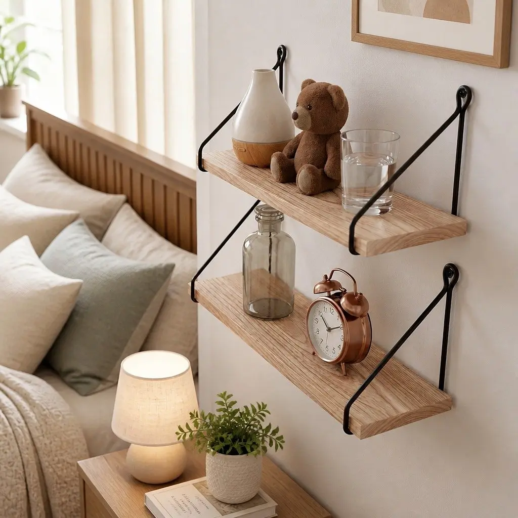 Floating Wall Mounted Shelves Paulownia Wood 40 x 14.5 x 16.5 cm Brown 2 Piece