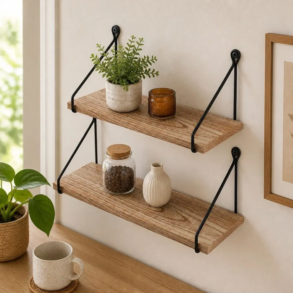 Floating Wall Mounted Shelves Paulownia Wood 40 x 14.5 x 16.5 cm Brown 2 Piece