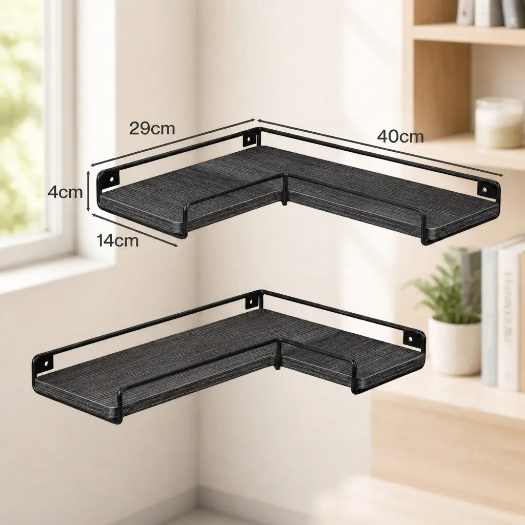 Floating Corner Wall Shelves 2Pcs DIY Storage Display Rack Bedroom Kitchen