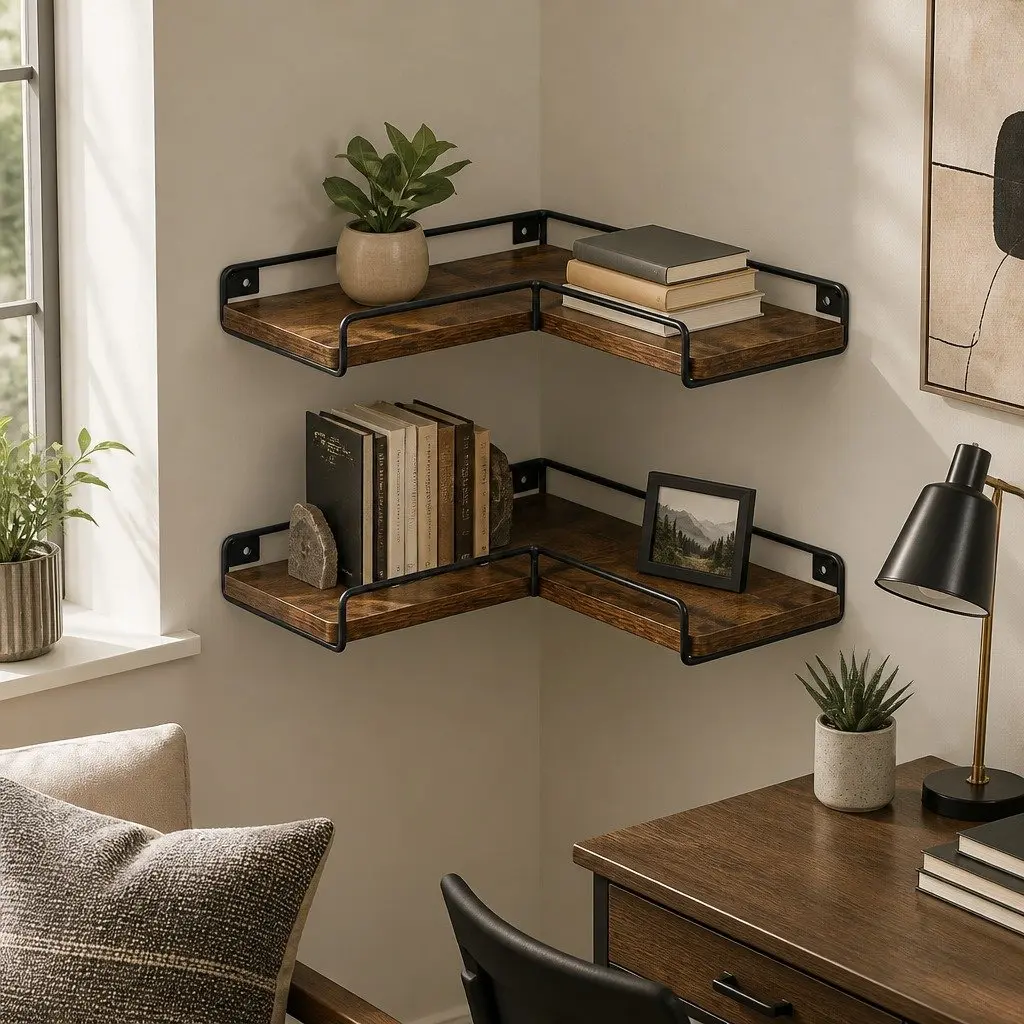 L-Shape Floating Corner Wall Shelves, Set of 2