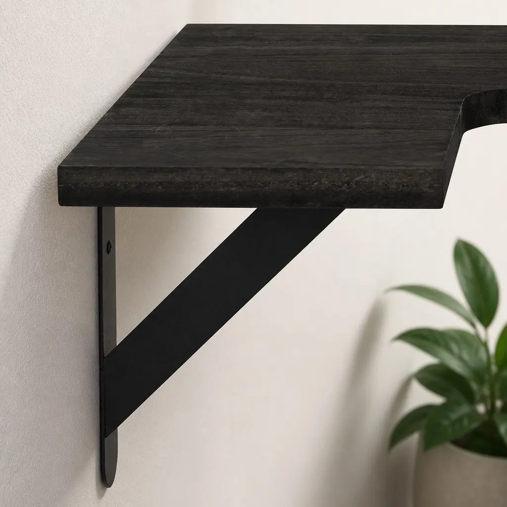 Corner Floating Shelves Paulownia Wood 40cm L Black 3 Piece