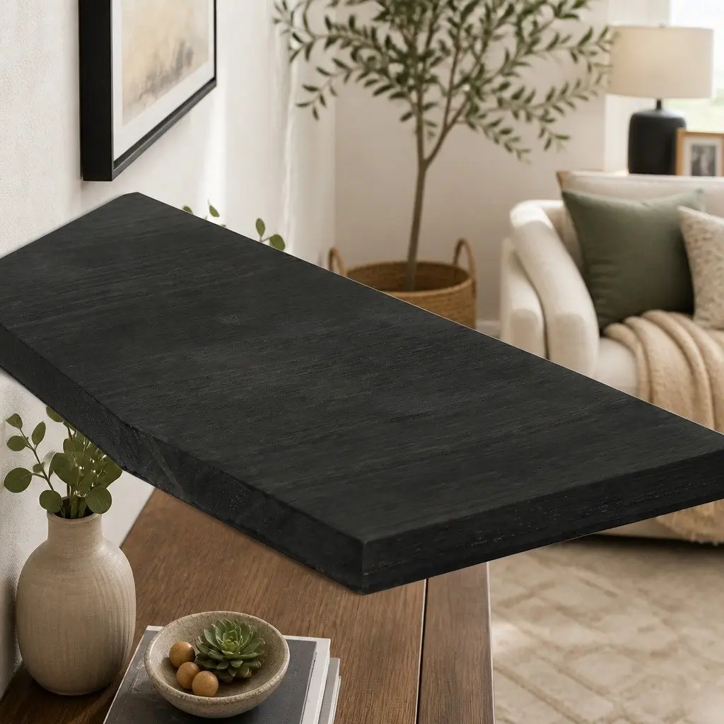 Corner Floating Shelves Paulownia Wood 40cm L Black 3 Piece