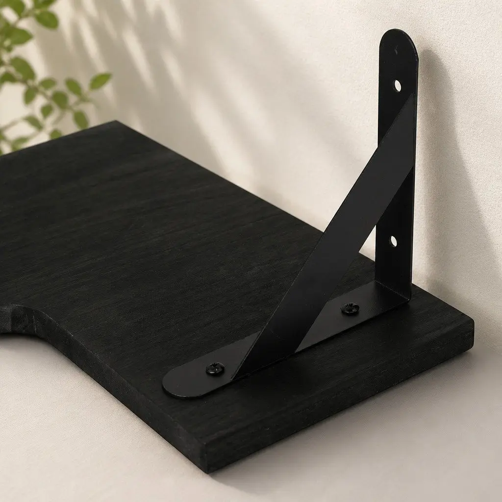Corner Floating Shelves Paulownia Wood 40cm L Black 3 Piece
