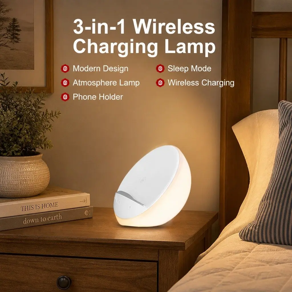 Table Lamp LED White 15x15x8.5cm Wireless Charger Phone Holder Touch Control Dimmable
