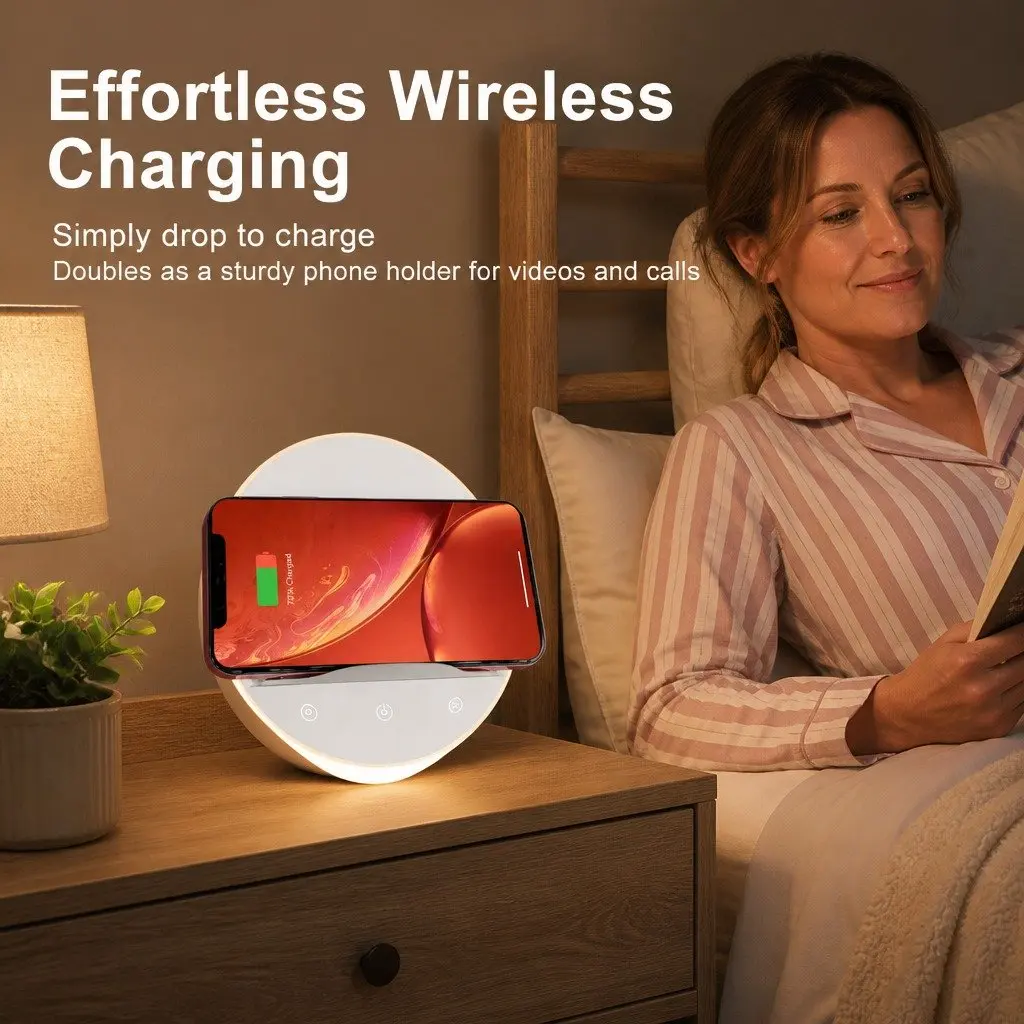 Table Lamp LED White 15x15x8.5cm Wireless Charger Phone Holder Touch Control Dimmable