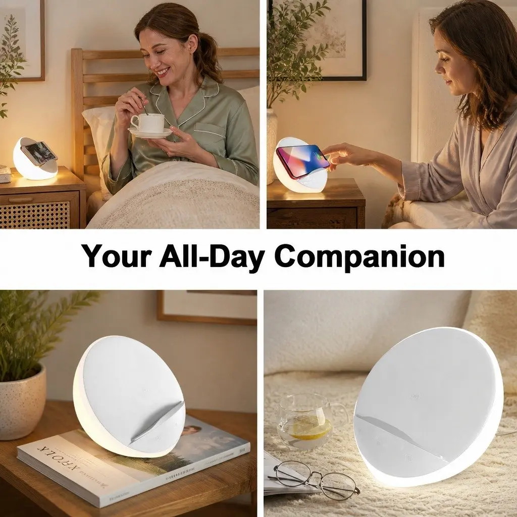 Table Lamp LED White 15x15x8.5cm Wireless Charger Phone Holder Touch Control Dimmable