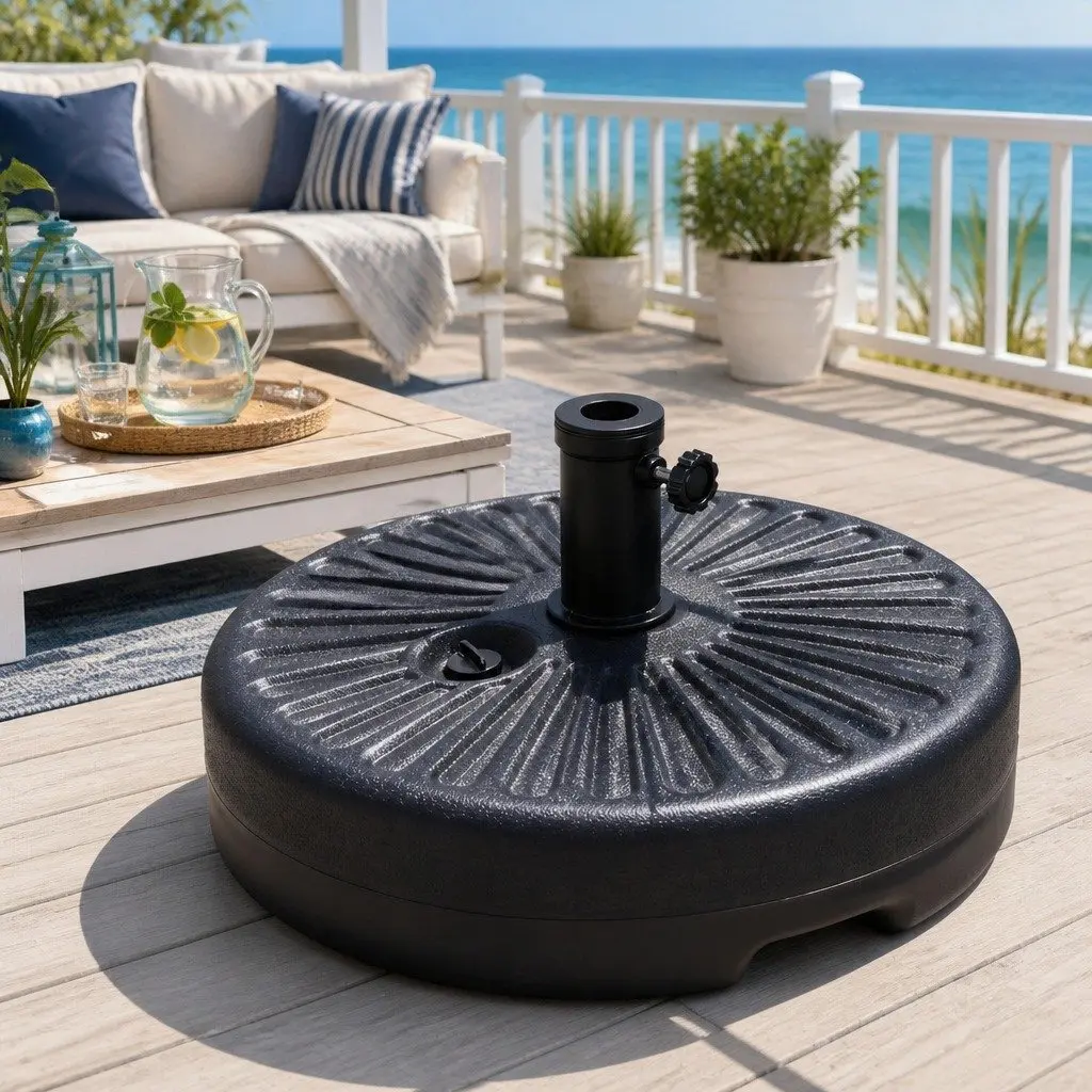Outdoor Umbrella Base Weight Round Plastic Pole Holder 30-48mm Black Fillable