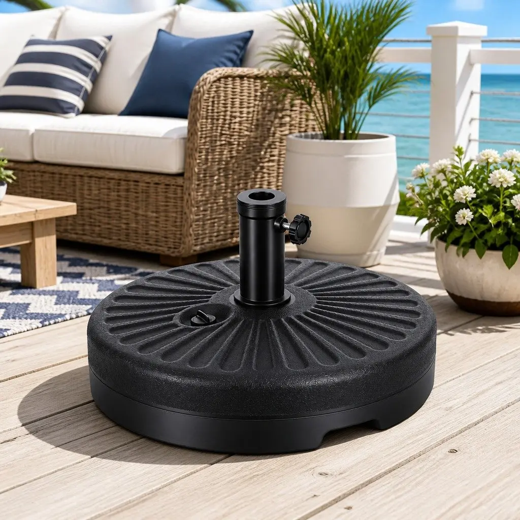 Outdoor Umbrella Base Weight Round Plastic Pole Holder 30-48mm Black Fillable