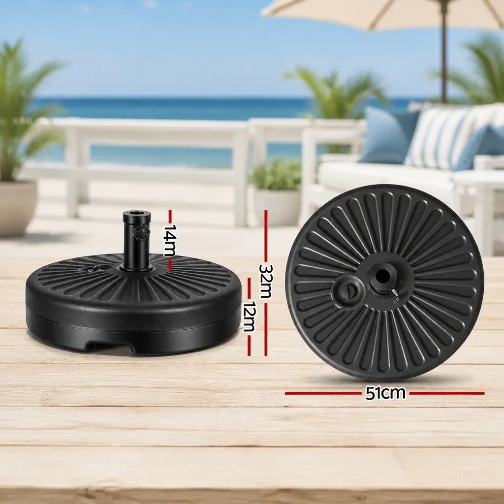 Outdoor Umbrella Base Weight Round Plastic Pole Holder 30-48mm Black Fillable
