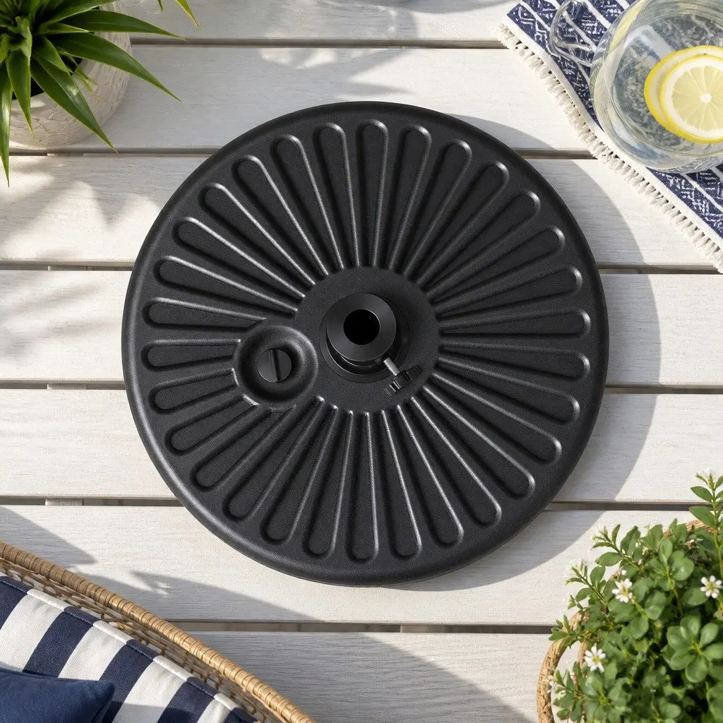 Outdoor Umbrella Base Weight Round Plastic Pole Holder 30-48mm Black Fillable