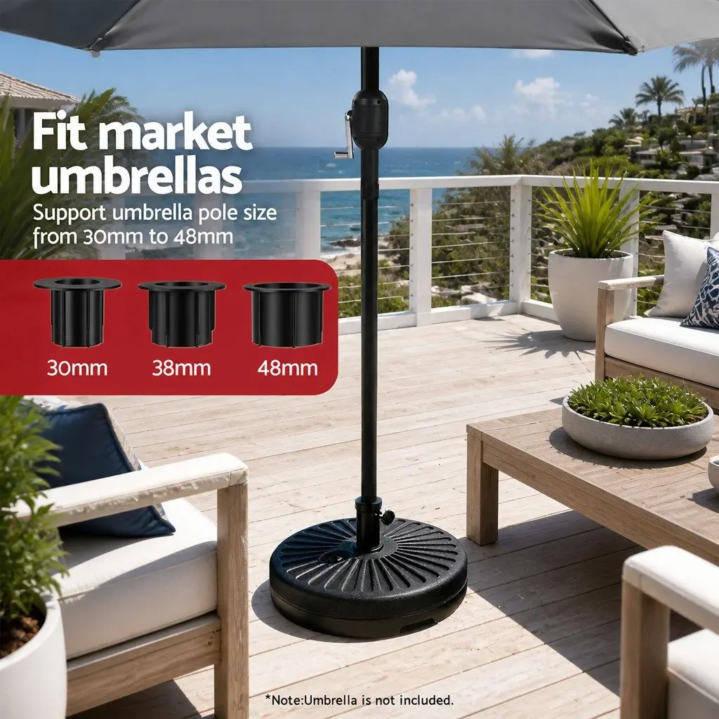 Outdoor Umbrella Base Weight Round Plastic Pole Holder 30-48mm Black Fillable
