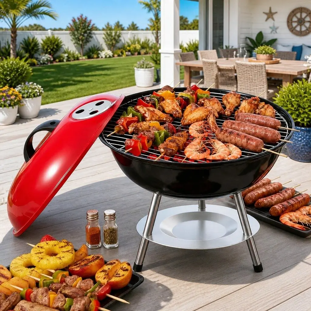 Stainless Steel 34cm Charcoal BBQ Grill with Lid