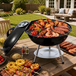 High-Quality Portable Charcoal BBQ Grill with Lid 34cm