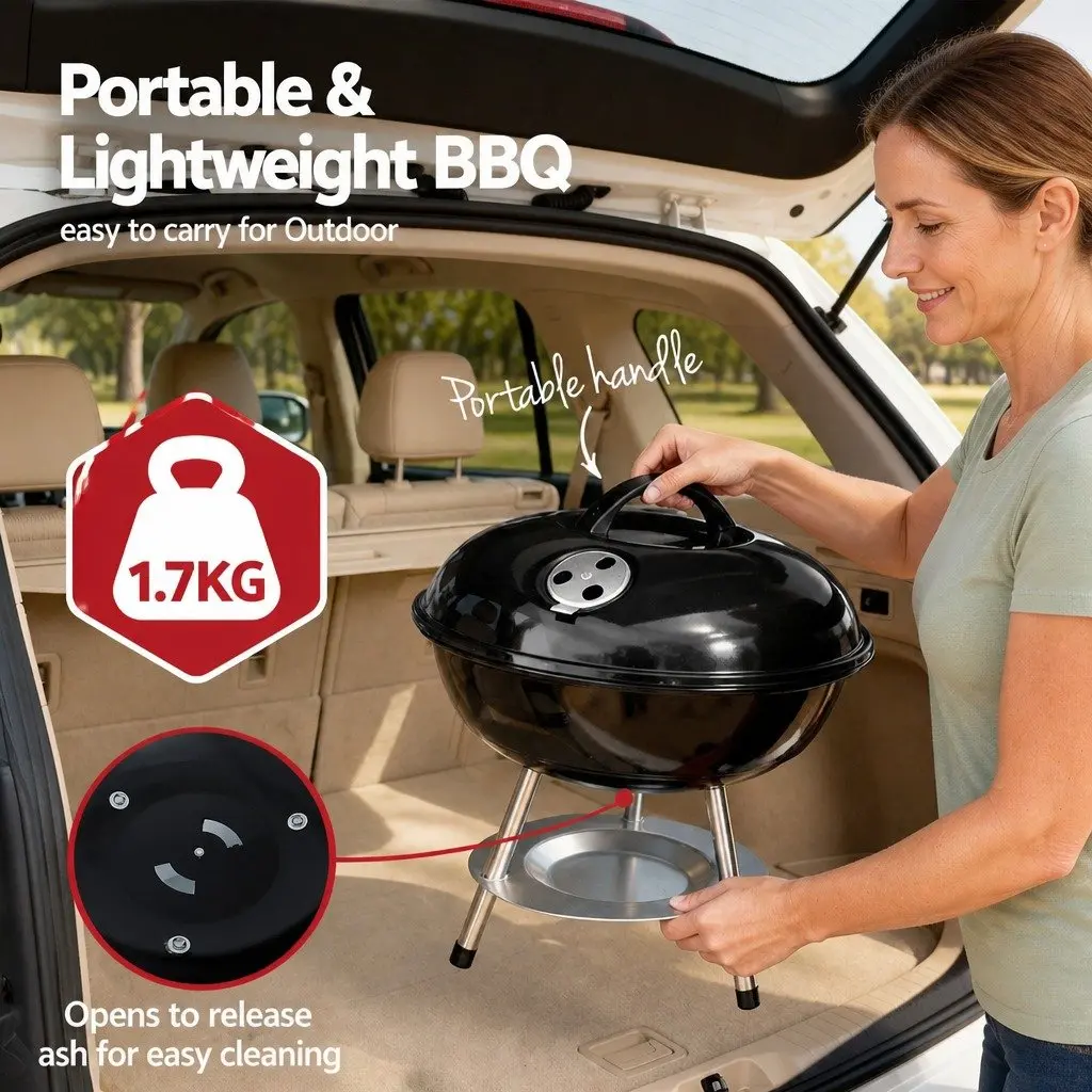 Portable Charcoal BBQ Grill Stainless Steel 34cm Black