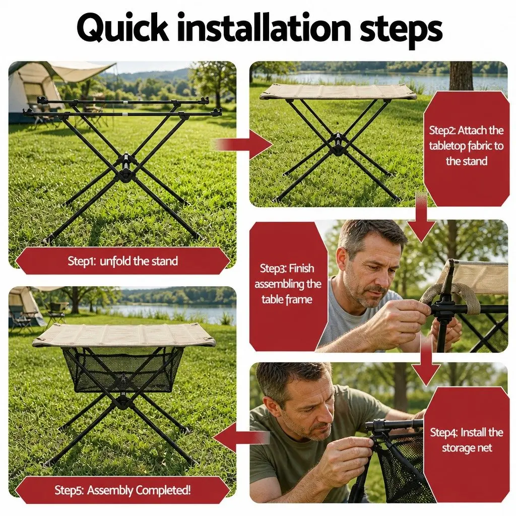 Folding Camping Table with Waterproof Surface