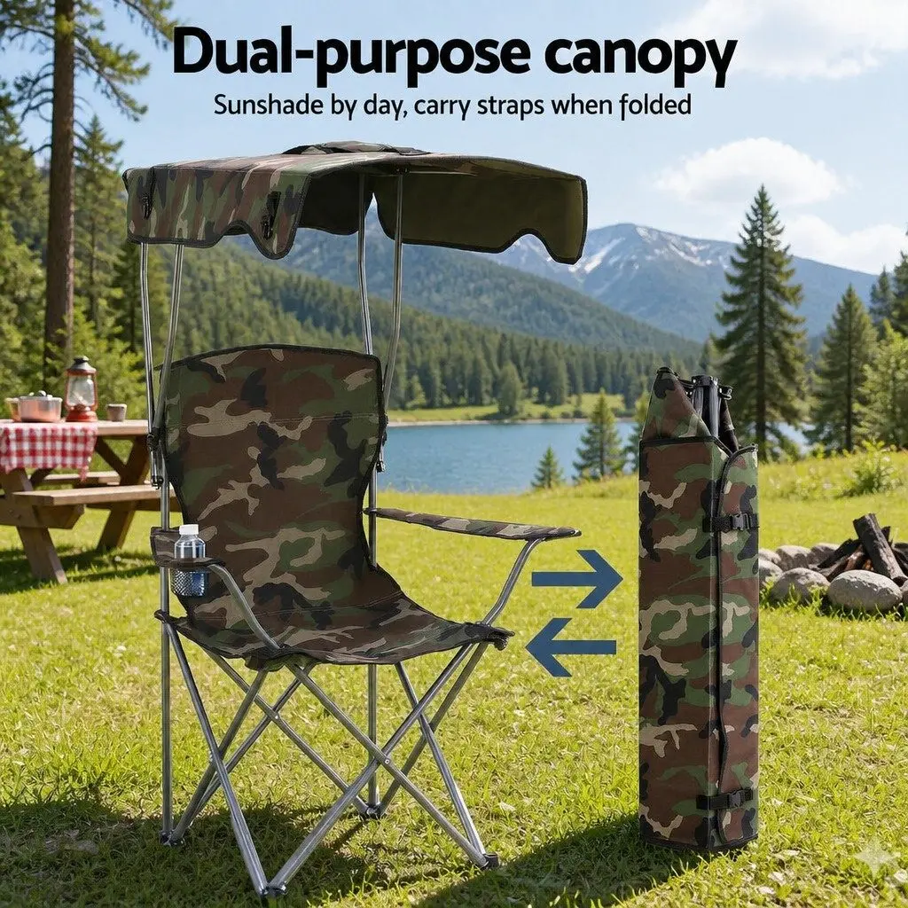 Camping Chair 600D Oxford Fabric Army Green Folding Portable with Canopy