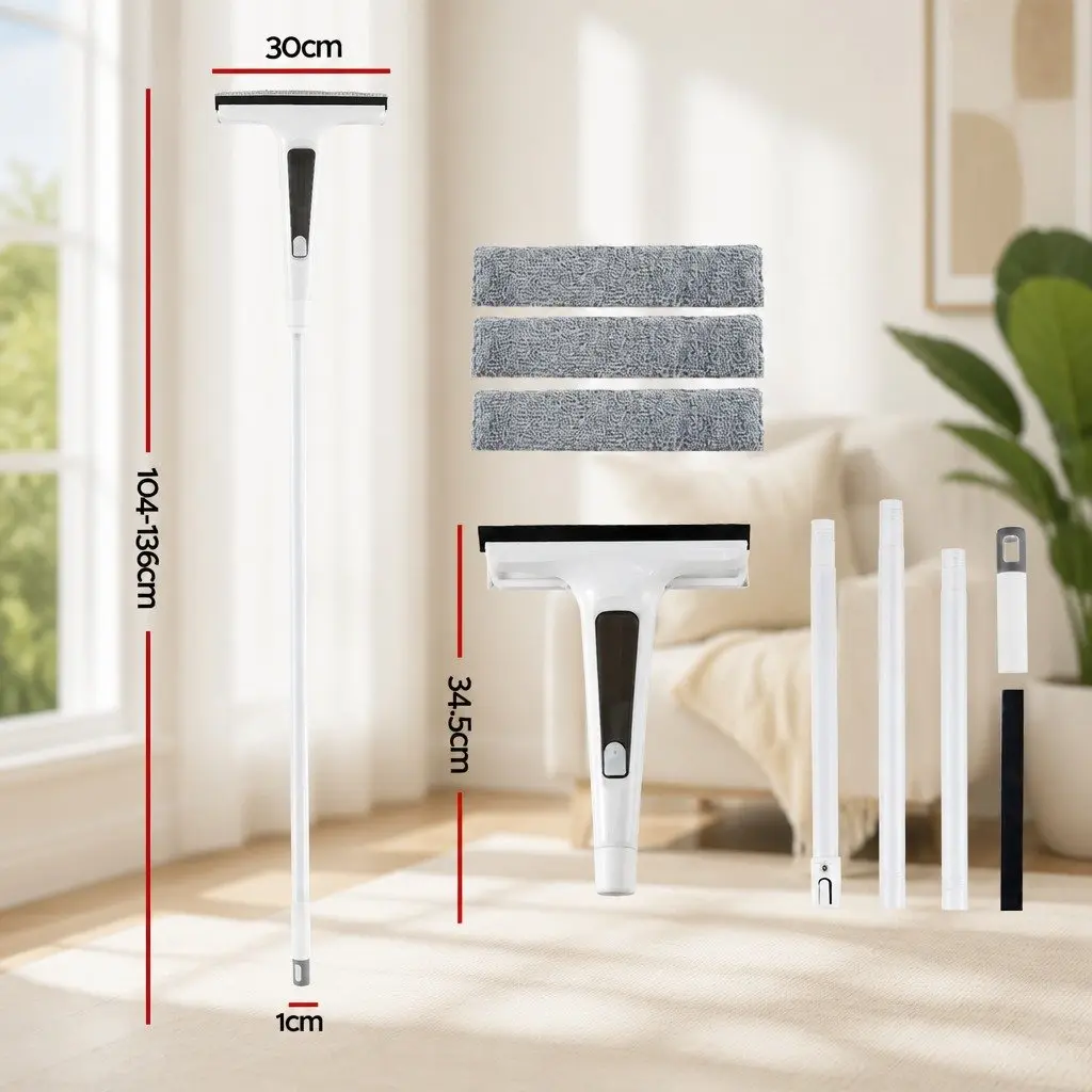 Window Cleaner Squeegee Microfiber 136cm Extendable White