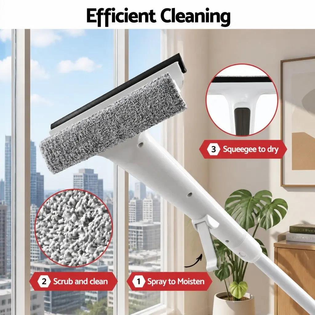 Window Cleaner Squeegee Microfiber 136cm Extendable White