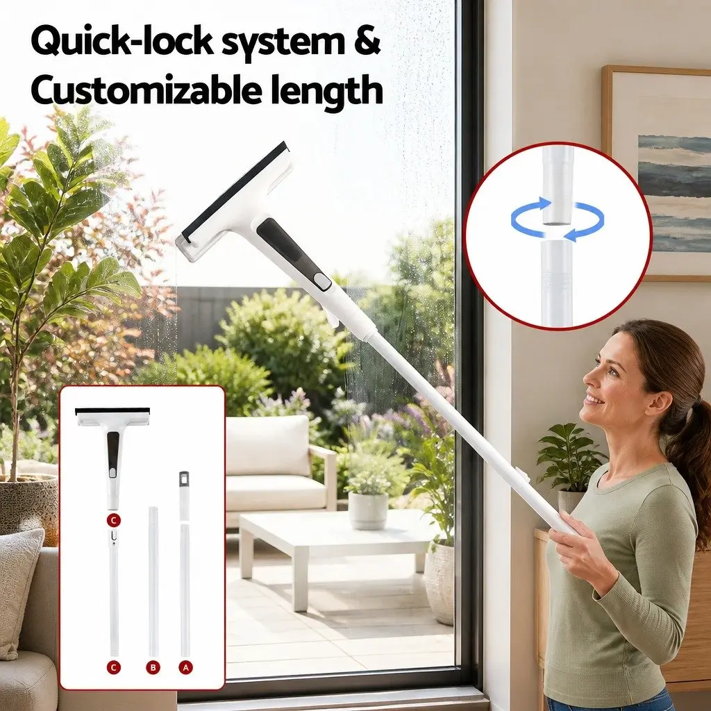 Window Cleaner Squeegee Microfiber 136cm Extendable White