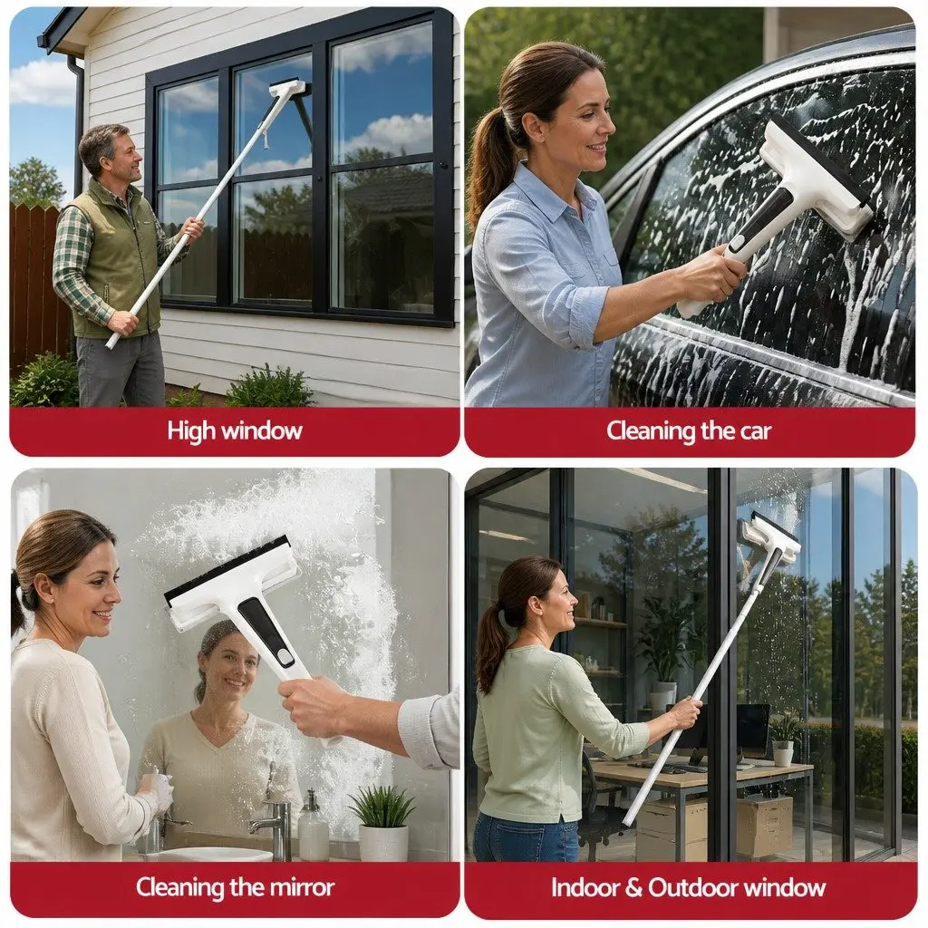 Window Cleaner Squeegee Microfiber 136cm Extendable White