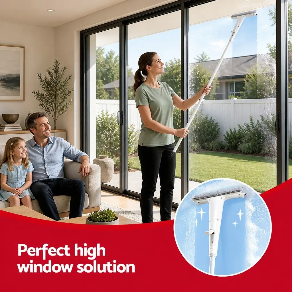 Window Cleaner Squeegee Microfiber 136cm Extendable White