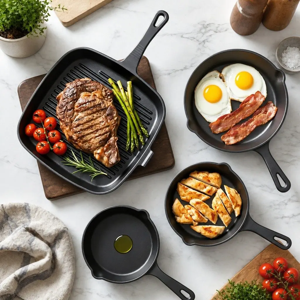Cast Iron Frying Pan Skillet Set, 4-Piece