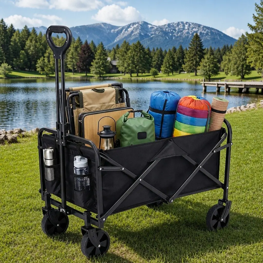 Garden Folding Trolley Cart Steel 73 x 49 x 65.5 cm Black