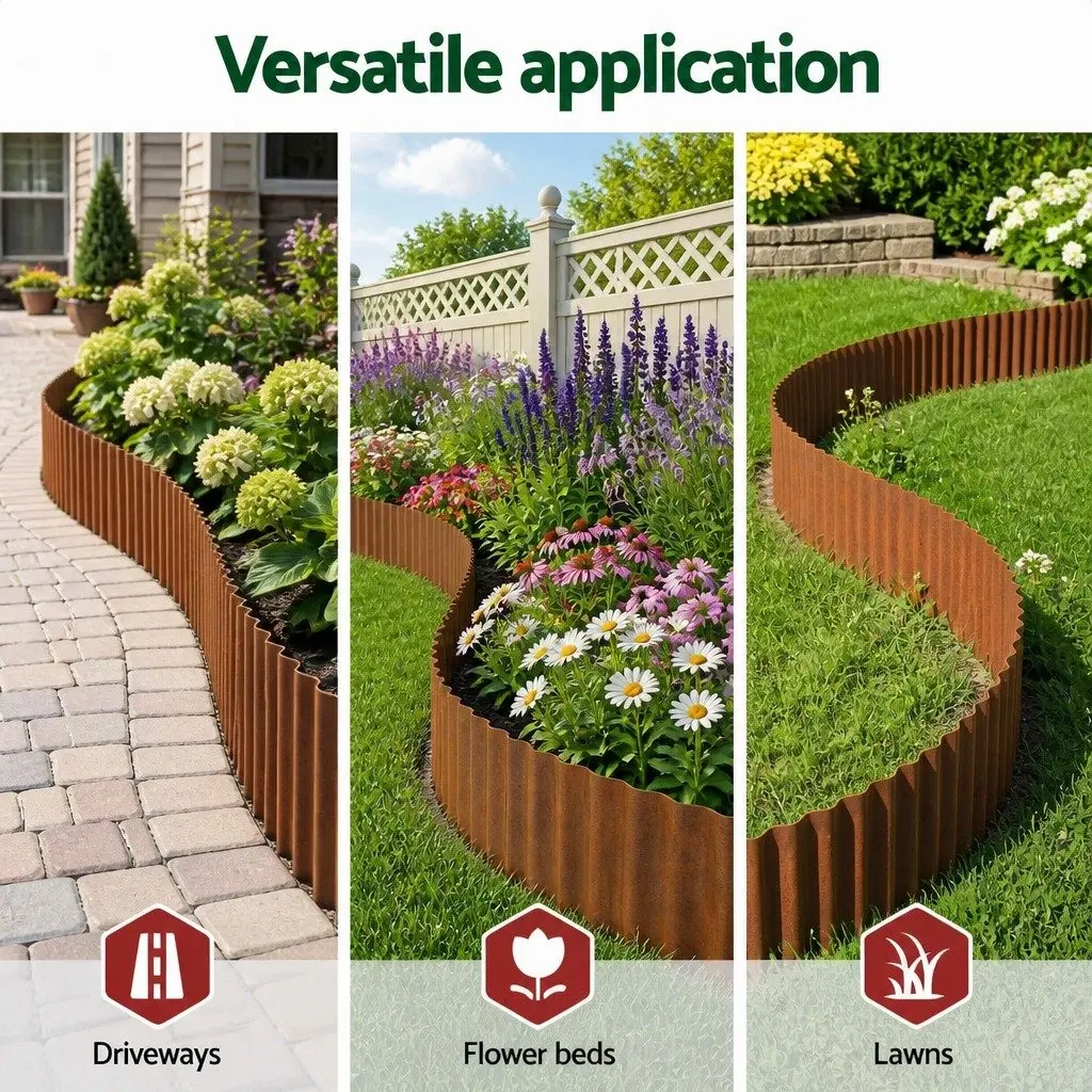 Garden Edging Metal Flexible Border Cold-Rolled Steel 10ft Rust