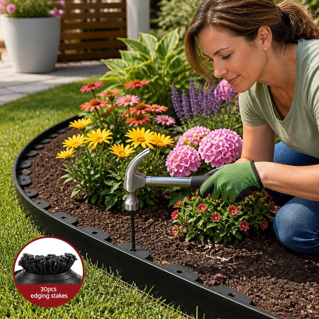 Garden Edging Flexible Plastic 33ft Black Landscape Edging 30 Piece