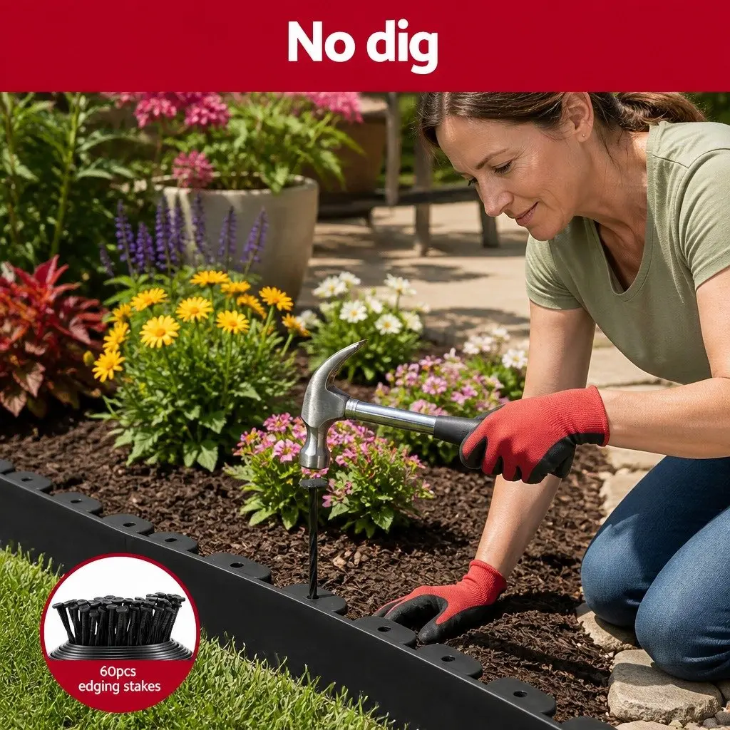 Garden Edging Flexible Plastic 60ft Black