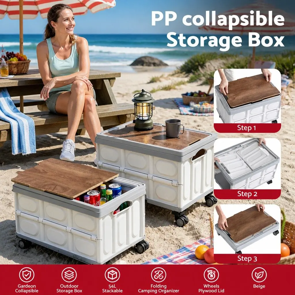 54L Collapsible Storage Box with Wheels