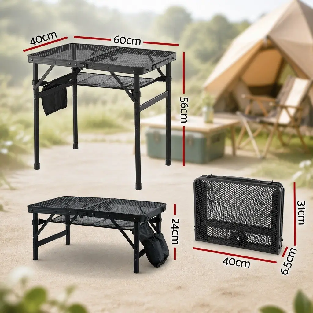 Camping Table Heavy-duty Foldable 60x40x56cm Black