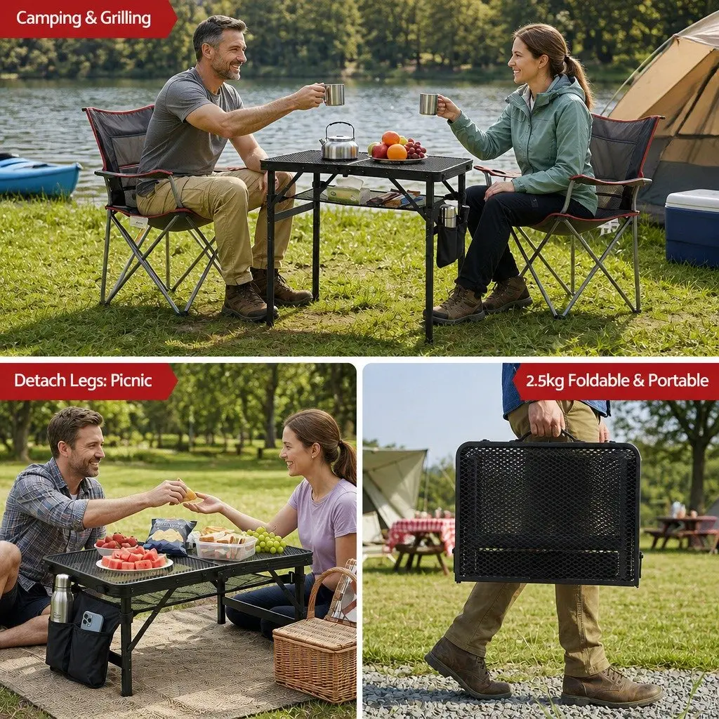Camping Table Heavy-duty Foldable 60x40x56cm Black