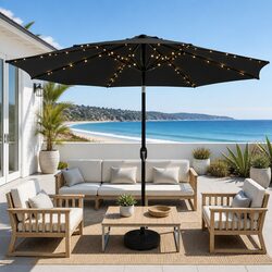 Premium 2.9m Black Outdoor Market Umbrella with LED Lights