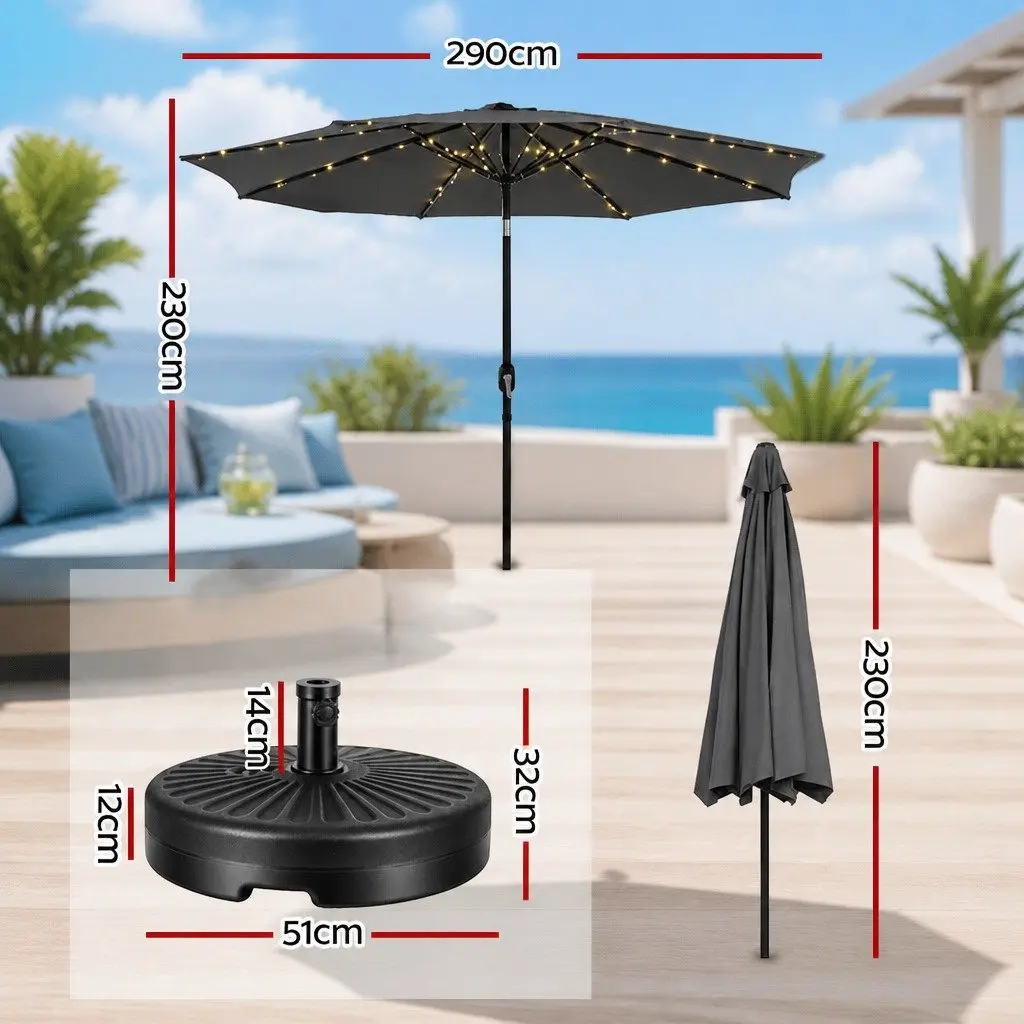 Outdoor Umbrella Polyester 2.9m Octagonal Canopy LED String Light Charcoal