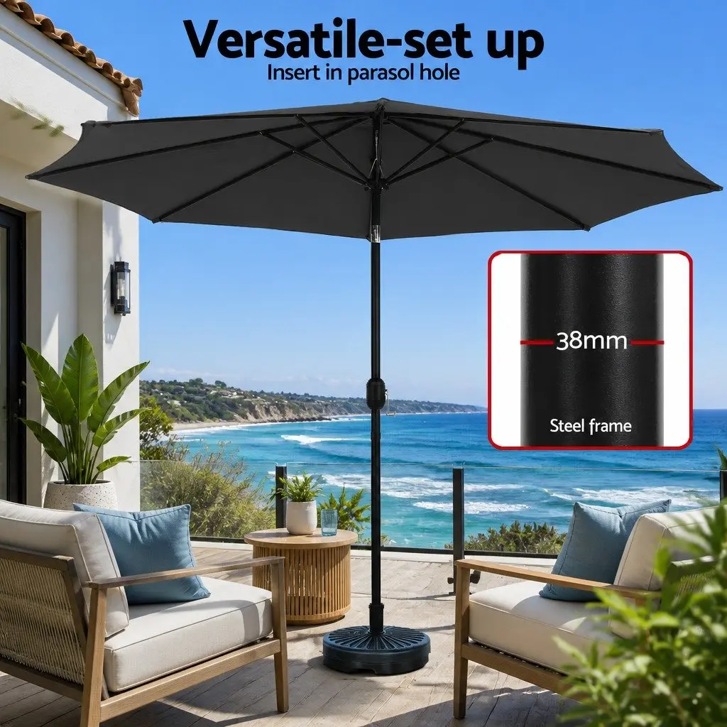Outdoor Umbrella Polyester 2.9m Octagonal Canopy LED String Light Charcoal