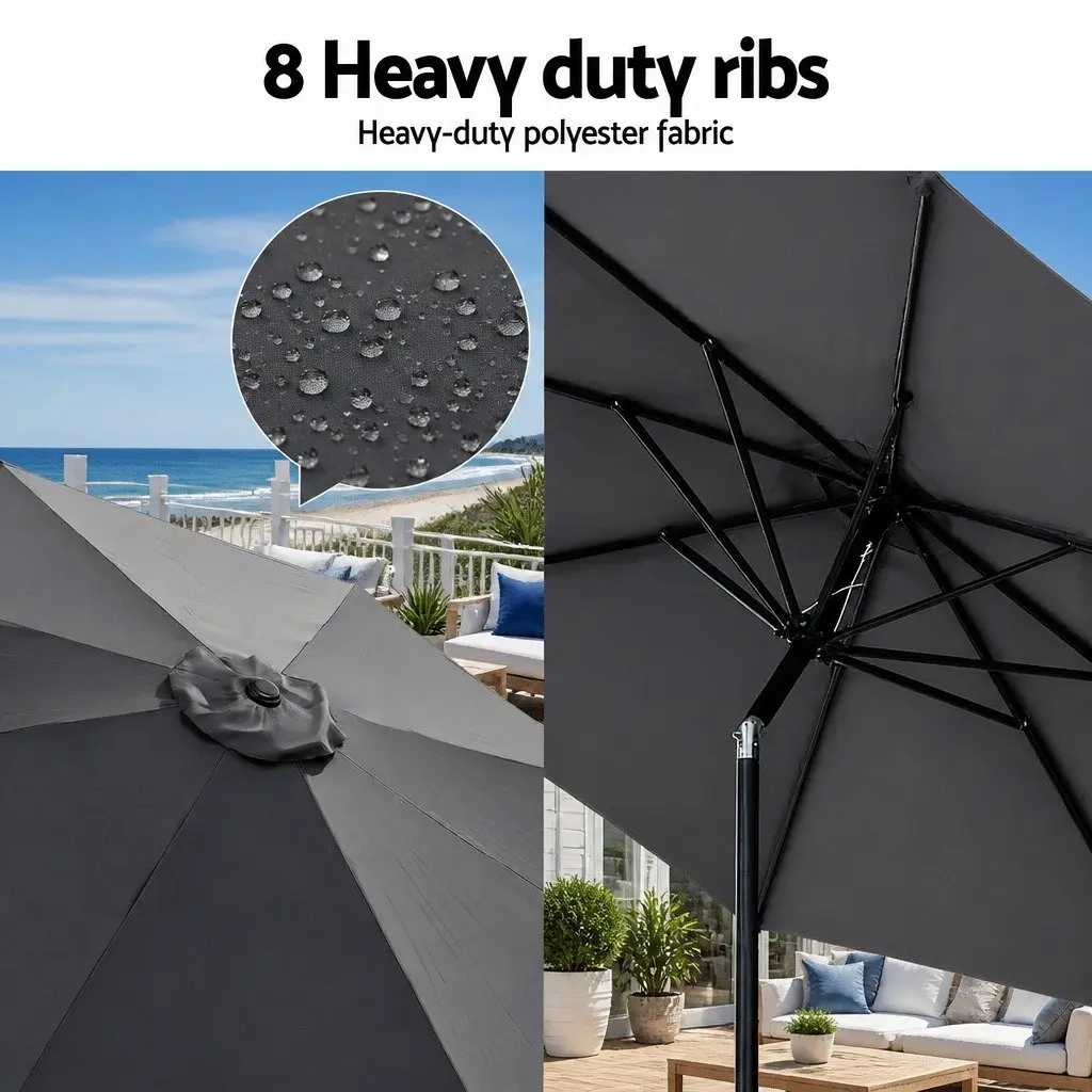 Outdoor Umbrella Polyester 2.9m Octagonal Canopy LED String Light Charcoal