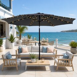 Durable Outdoor Market Umbrella with LED Lights in Charcoal