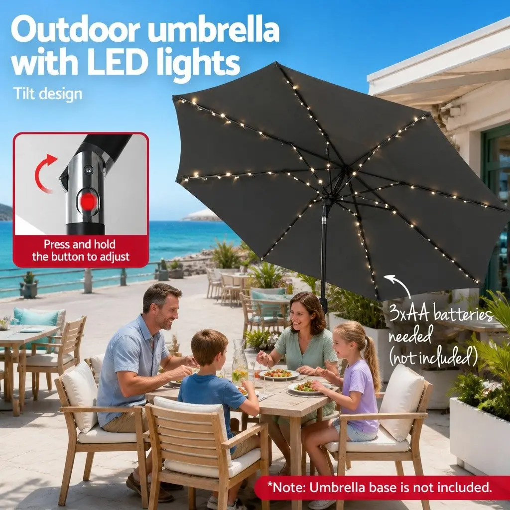 Outdoor Umbrella Polyester 2.9m Octagonal Charcoal