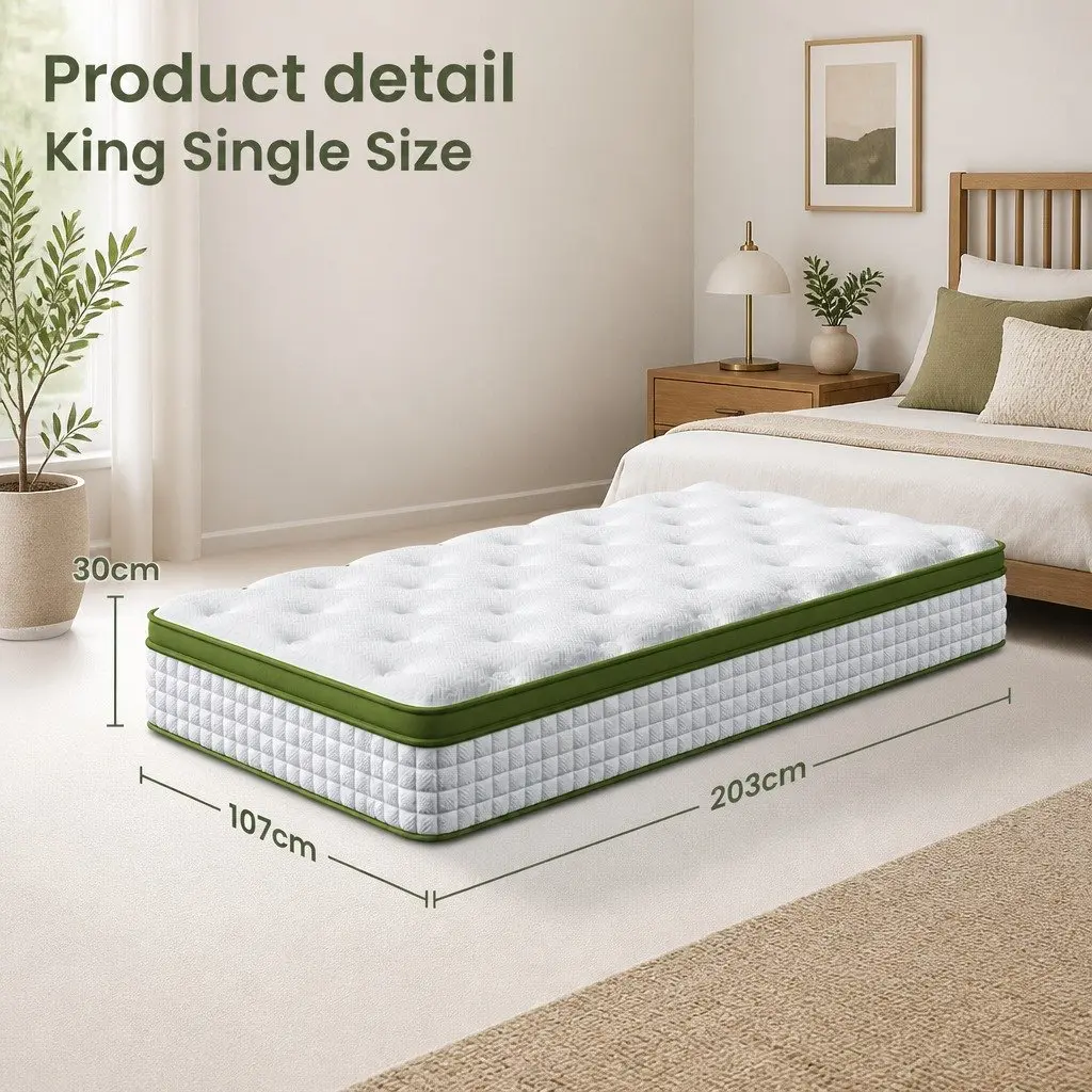King Single Hybrid Mattress Gel Memory Foam 30cm White